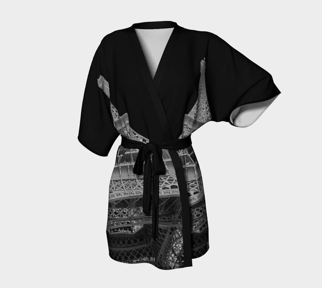 Eiffel Tower Blk Bkgrd ealanta Kimono Robe Kimono Robe- ealanta Art Wear