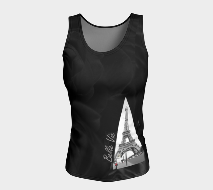 Paris Black Roses &  Eiffel Tower ealanta Belle Vie Fitted Tank Fitted Tank Top (Long)- ealanta Art Wear