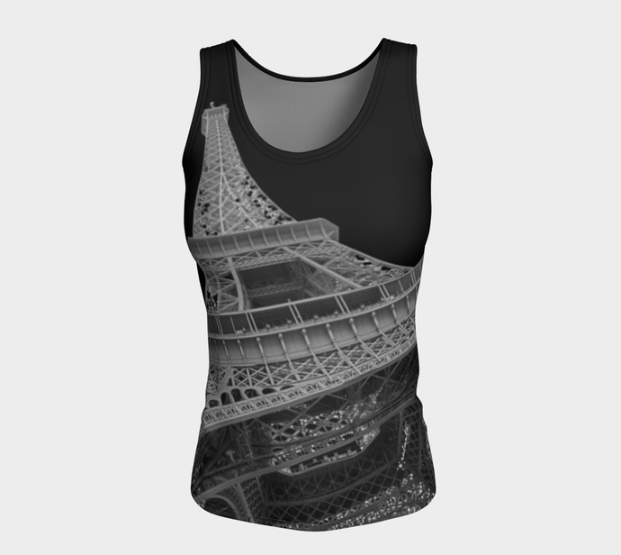 Eiffel Tower Black background Fitted Tank Top ealanta Fitted Tank Top (Long)- ealanta Art Wear