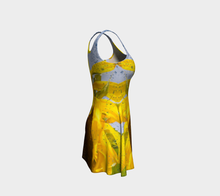 Sunflower in Blue Rain ealanta Flared  Dress Flare Dress- ealanta Art Wear