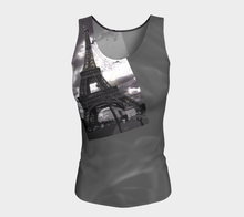 Paris Grey Roses & Hint of Purple Eiffel Tower ealanta Fitted Tank Top Fitted Tank Top (Long)- ealanta Art Wear