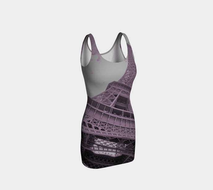 Eiffel Tower Full fitted dress purple Bodycon Dress- ealanta Art Wear