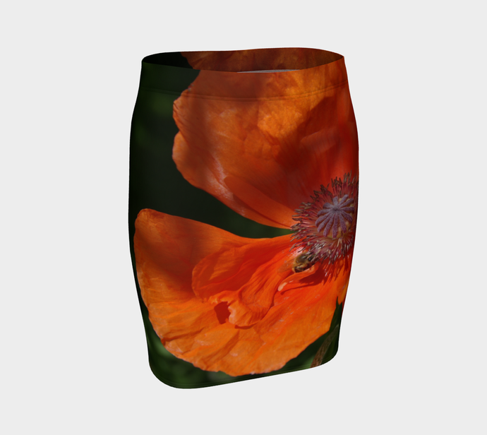Bees at Work in Orange Poppy fitted skirt Fitted Skirt- ealanta Art Wear