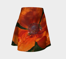 Bees at Work in Orange Poppy flared skirt Flare Skirt- ealanta Art Wear
